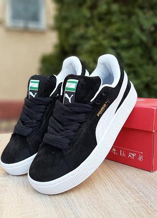 Мужские качественные и стильные кроссовки кеди  puma suede xl черные с белым