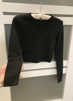 Xs/s 34/36 гг primark черный укороченный теплый трикотажный лонгсллов топ джемпер кофта