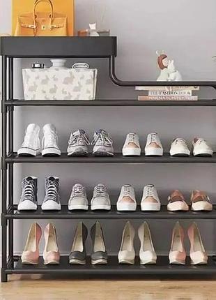 Полка для обуви стеллаж shoe rack 5 ярусов металлическая, органайзер для хранения обуви. цвет: черный