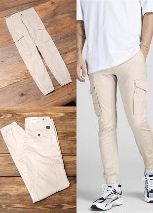 Качественные мужские брюки карго с карманами jack&jones оригинал tapered paul этикетка