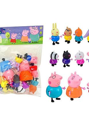 Набір фігурок 11 пеппа героїв, гумова голова, рухомі кінцівки, в пакеті