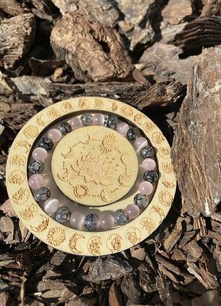 Браслет из натурального камня кошачий глаз и вены дракона