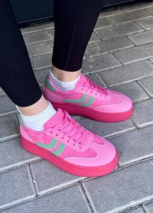 Кросівки кеди жіночі на платформі рожеві замшеві з еко замші