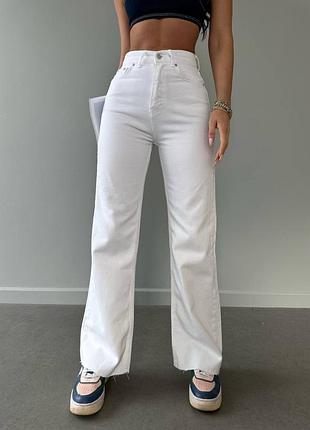 Женские белые джинсы wide leg, базовые, классические, прямые брюки трубы, расширенные, широкие, высокая посадка, туречна, коттон, молочные