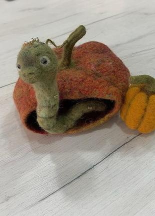 Інтерьерна прикраса скринька кабак гарбуз з вовни , будиночок для хом'яка +декор елемент