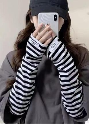 Рукава летние митенки длинные полоска харадзюку