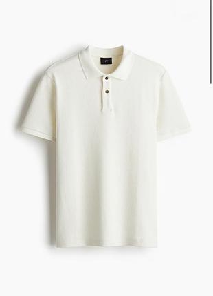 H&m футболка-поло из текстурной ткани, в молочном цвете. slim fit.