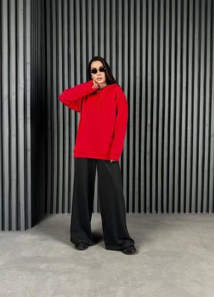 Спортивный прогулочный oversize оверсайз женский костюм удлиненное худи бех застежки с капюшоном штаны палаццо широкие