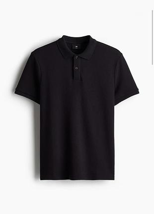 H&m футболка-поло из текстурной ткани, в черном цвете. slim fit.