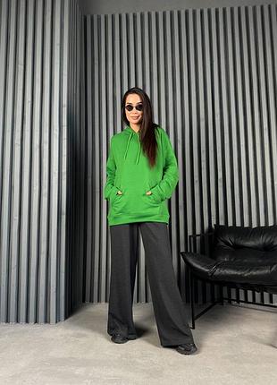 Спортивный прогулочный oversize оверсайз onesize женский костюм удлиненное худи без застежки с капюшоном брюки палаццо широкие