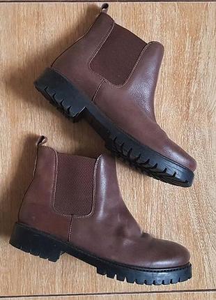 Кожаные коричневые челси, кожаные ботинки.