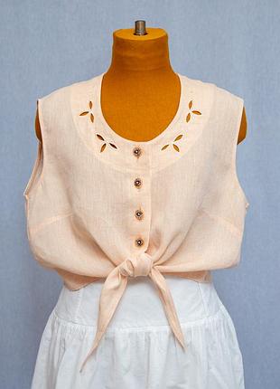 Лляний короткий топ із зав'язками на талії ✂️m&g trachten, germany 📍 d 44, us 16, gb 18