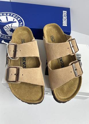 Шльопанці  ортопедичні жіночі замшеві бежеві арізона birkenstock arizona