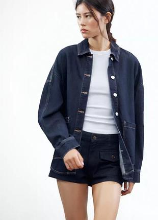 Джинсова верхня сорочка trf оверсайз