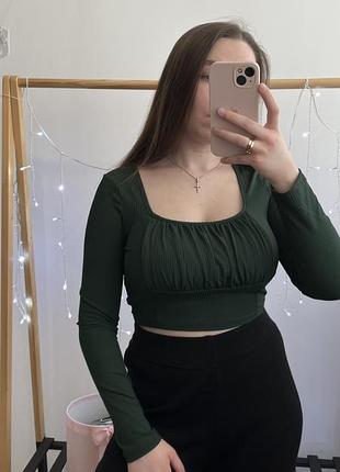 Кроп топ в рубчик на довгий рукав