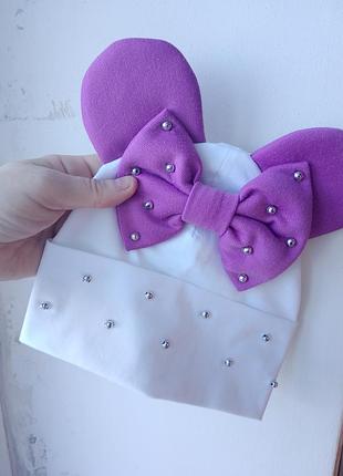 Весенняя шапочка для девочки с ушками микки бусинки