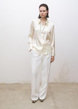 Классическая шелковая рубашка экрю молочная рубашка из шелка приталенная рубашка