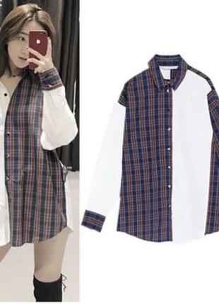 Zara сорочка оверсайз, комбінована сорочка, блузка
