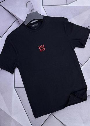 Мужская черная базовая футболка hugo boss