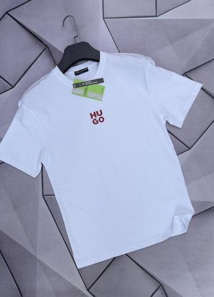 Базовая белая футболка мужская с коротким рукавом hugo boss