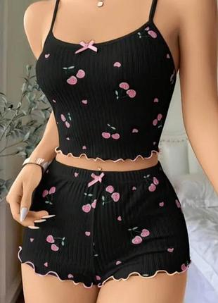 Майка та шорти в вишеньки 🍒🤍🩷🖤🍒