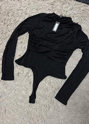 Боди черный боди с стрингами boohoo
