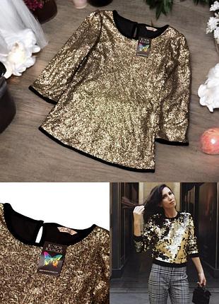 Нарядный золотистый топ блуза с пайетками boudoir этикетка