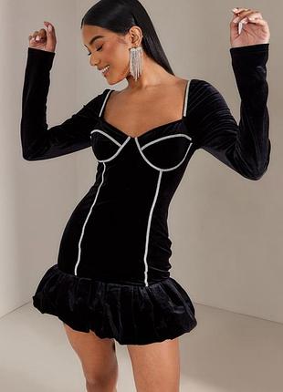 Сукня бархатна велюрова корсетна з камінчиками з рукавами святкова вечірня