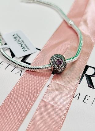 Серебряный шарм, бусина, бусина на браслет pandora. шарм пандора "куля сердце". маркировки s925