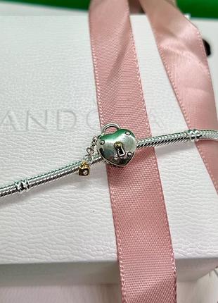 Серебряный шарм, бусина, бусиная pandora. шарм пандора "сердце с замком". маркировки s925