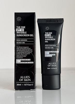 Водостойкое солнцезащитное средство allies of skin the one spf 50 invisible sunscreen gel 20мл