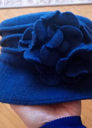 Оригінальна темносиня шапочка 100％ шерсть, окружність 58см