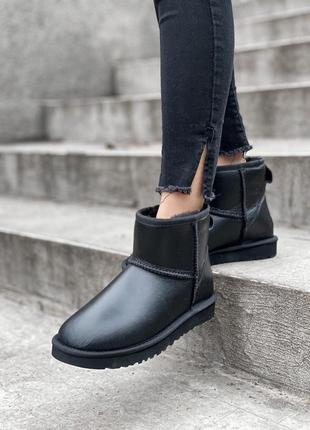 Ugg mini black leather угги мини кожа чёрные распродажа