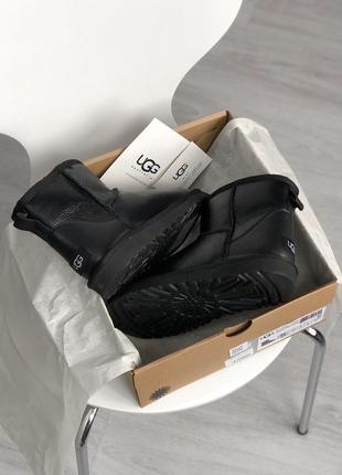 Ugg mini black leather угги мини кожа чёрные распродажа6 фото