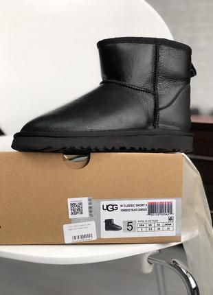 Ugg mini black leather угги мини кожа чёрные распродажа9 фото