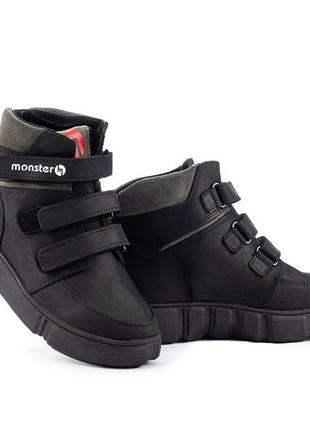 Подростковые ботинки кожаные зимние черные monster fil 32-39р