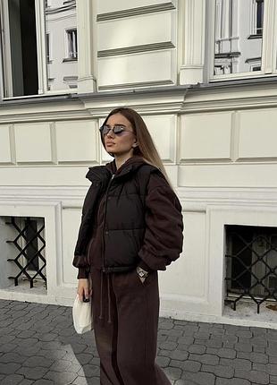 Укорочена стьобана  жилетка zara xs s m коричнева