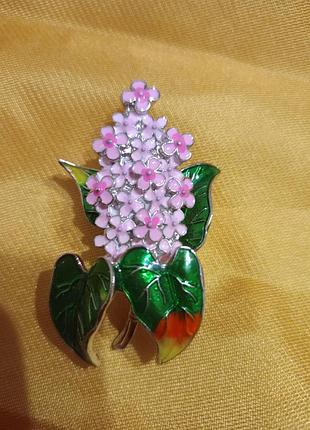 Красивая брошь сирень веточка золотой лист (брышь сирень букет лист листик )