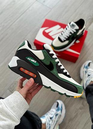 Круті чоловічі кросівки nike air max 90 green black premium білі зелені чорні