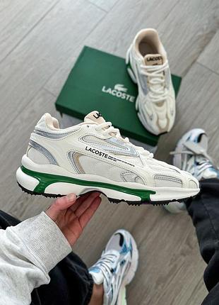 Стильні чоловічі кросівки lacoste l003 2k24 white green premium білі з зеленим