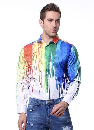 Яркая рубашка разводы потёки краски разноцветная художник акварель
