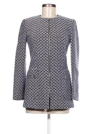 Zara шикарный жакет пиджак на молнии твидовый синий в орнамент удлиненное легкое пальто