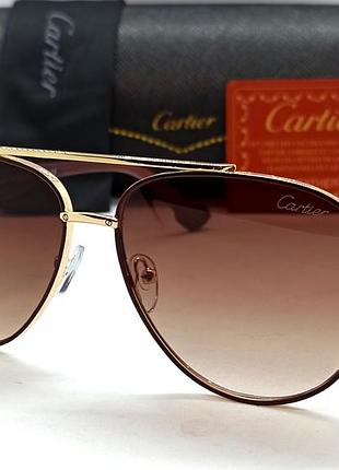 Брендові  чоловічі сонцезахисні окуляри краплі модні коричневі в золотому металі