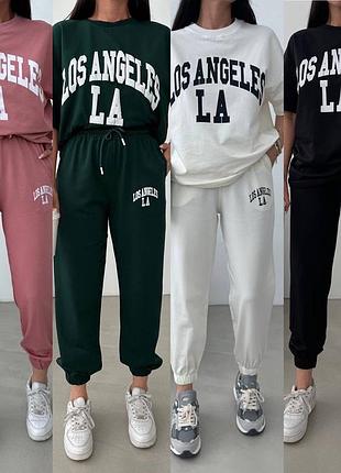 Костюм спортивный женский футболка брюки турецкая двухнить бутилка пудра черный молочный 42-44, 46-48, 50-52