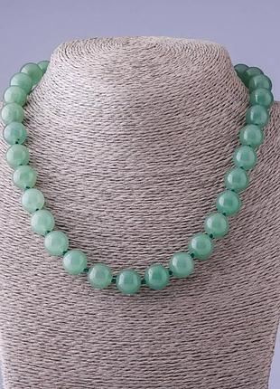 Намисто нат камінь нефрит гладка кулька d-12мм l-48см