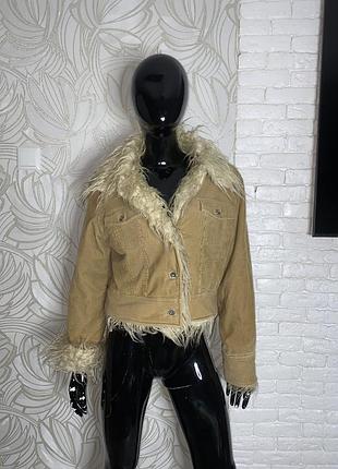 Вельветовая куртка на меховой подкладке шерпа винтаж motivi
