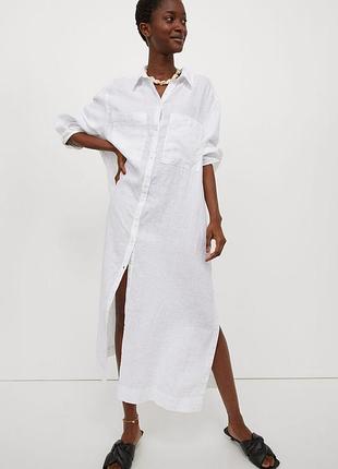 Льняное платье - рубашка premium collection h&m