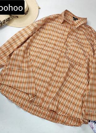 Рубашка женская удлиненная оверсайз в клетку от бренда boohoo m