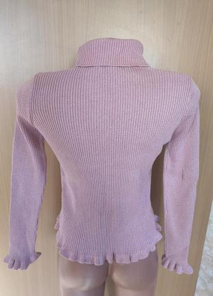 Рожевий гольф светр водолазка кофта в рубчик з люрексом і рюшами marks & spencer3 фото