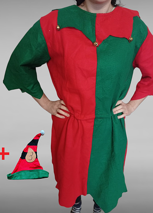 Дорослий костюм ельфа помічник санти з капелюхом до 180 см